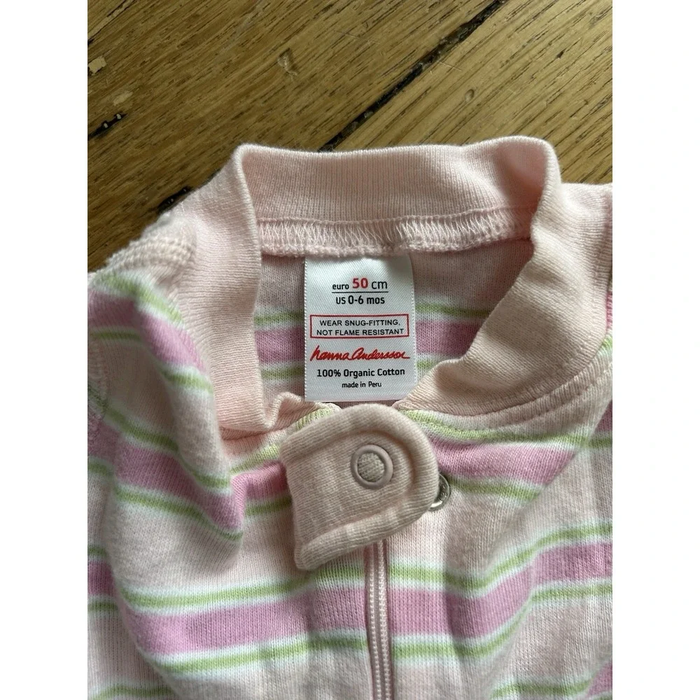 Hanna Andersson Pink White Green Striped Footless Organic Sleeper Pajama 0-6 M